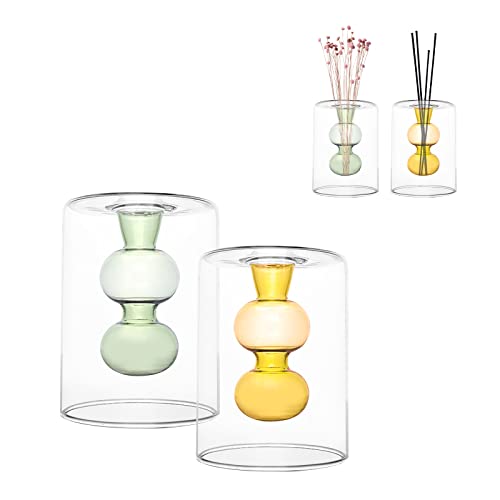 YWNYT 2 leere Glas-Diffusor-Flaschen, Aromatherapie-Diffusor, Behälter, Duftzubehör, Samen, Hydrokultur-Vase, Blumenvase, Dekoration von YWNYT