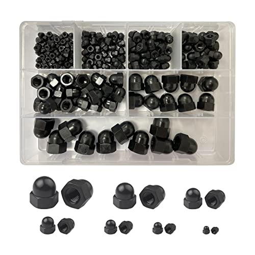 YWNYT 200pcs schwarze Nylonkappentyp-Sechskantmutter-Set, 7 Größen M3, M4, M5, M6, M8, M10, M12, staub- und rostbeständige Kunststoffmuttern zum Schutz von Sechskant-Gewindestangen von YWNYT