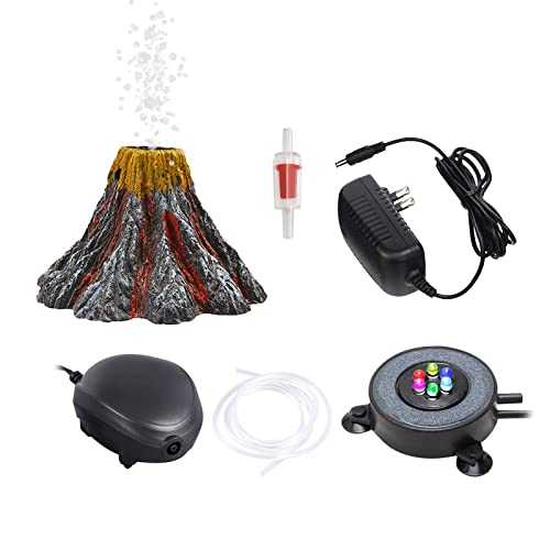 YWNYT Aquarium Vulkan Ornament Kit mit Luftpumpe, Bunte LED Licht Luft Stein Luft Blaser Dekoration für Fischtank, Aquarium Ornament Fisch Tank Decor von YWNYT