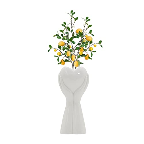 YWNYT Keramik-Handvase, Hand haltende Herzvase, kreative Kunstherz-Blumenvase für Hochzeit, Heimdekoration, Regaldekor-Akzente, Bauernhaus-Tischdekoration, Liebesgeschenke (weiß) von YWNYT