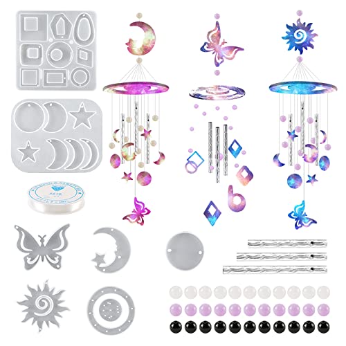 YWNYT Windspiele Epoxidharz Formen, 3 Set Silikonharz DIY Silikonformen Mond Design Windglocke Epoxidform Schmetterling, Sonne, Stern Moon Serie für Wandbehang, Heimdekorationen von YWNYT