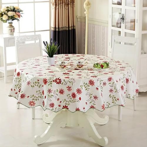 YWQHS 180 cm PVC-Wachstuch-Tischdecke, wasserabweisend, rund, Blumenmuster, für Esszimmer und Partys, Küche, Picknick von YWQHS