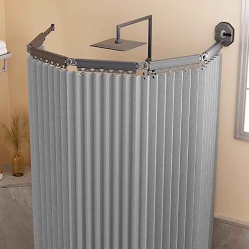 YWQJL Faltbarer Duschvorhang,Mit klappbarer Stange,Duschvorhang Leinen Textil Ohne Bohren, Wasserdicht/Waschbar für Eckdusche, Shower Curtains(A,(104-138)*200cm) von YWQJL