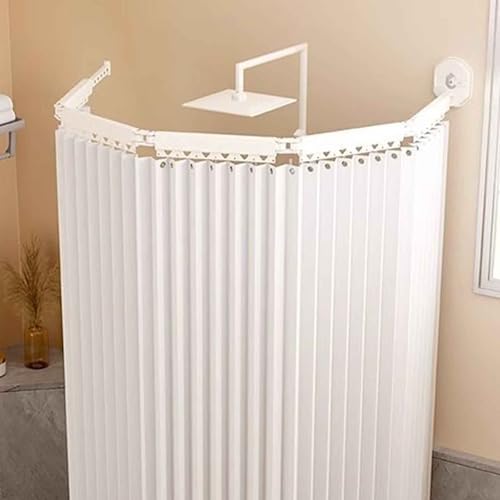 YWQJL Faltbarer Duschvorhang,Mit klappbarer Stange,Duschvorhang Leinen Textil Ohne Bohren, Wasserdicht/Waschbar für Eckdusche, Shower Curtains(B,(104-138)*200cm) von YWQJL