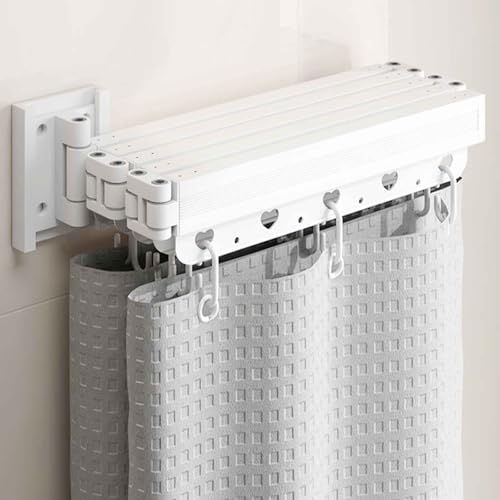 YWQJL Faltbarer Duschvorhang,Mit klappbarer Stange,Duschvorhang Leinen Textil Ohne Bohren, Wasserdicht/Waschbar für Eckdusche, Shower Curtains(B,Curtain W150*H180) von YWQJL