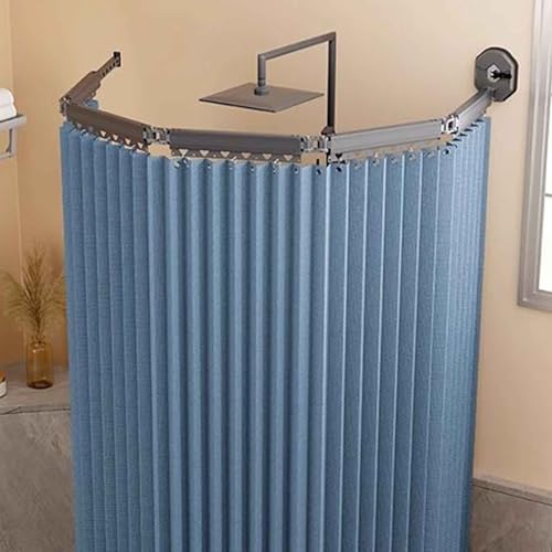 YWQJL Faltbarer Duschvorhang,Mit klappbarer Stange,Duschvorhang Leinen Textil Ohne Bohren, Wasserdicht/Waschbar für Eckdusche, Shower Curtains(C,(138-180)*200cm) von YWQJL