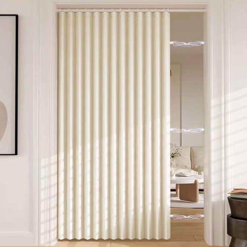 YWQJL Falttürvorhang,Mit Teleskopstange,Magnetischer Türvorhang mit Verdunkelung, Faltbarer Raumteiler für Bad/Schlafzimmer/Wohnzimmer, Akkordeon-Design(02,W 220*H 180cm) von YWQJL