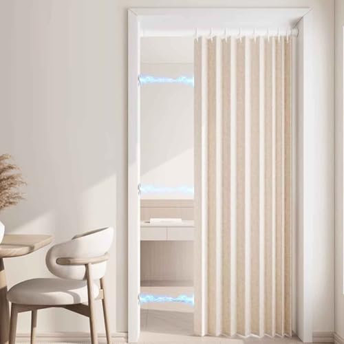 YWQJL Falttürvorhang,Mit Teleskopstange,Magnetischer Türvorhang mit Verdunkelung, Faltbarer Raumteiler für Bad/Schlafzimmer/Wohnzimmer, Akkordeon-Design(A,300W*260H) von YWQJL