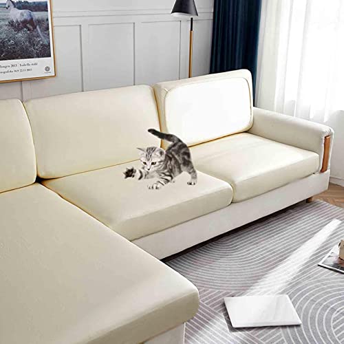 YWQJL Hochdehnbarer Pu-sofabezug Sofabezug L Form Couch Überzug Wasserdicht Kratzfest Elastische Couch Kissenbezüge Für 4/3/2/1 Sitzer Für Wohnzimmer,Beige-Large3Seater(120-150cm) von YWQJL