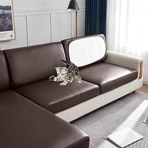 YWQJL Hochdehnbarer Pu-sofabezug Sofabezug L Form Couch Überzug Wasserdicht Kratzfest Elastische Couch Kissenbezüge Für 4/3/2/1 Sitzer Für Wohnzimmer,Darkbrown-Large4Seater(155-175cm) von YWQJL