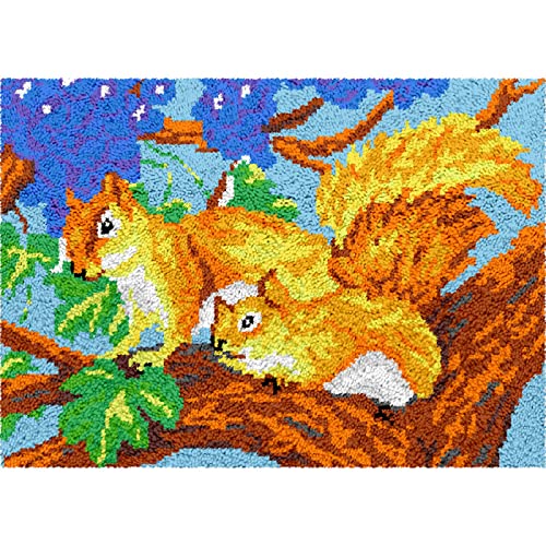 YWQJL Knüpfteppich Zum Selber Knüpfen, Tierisches Eichhörnchen Knüpfteppich Für Kinder Und Erwachsene Zum Latch Hook Kits DIY Werkzeuge Selber Knüpfen Teppich Knüpfpackung Für Home Decor,B-24x34.2in von YWQJL