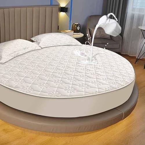 YWQJL Matratzenschoner Wasserdicht Matratzenauflage Wasserdicht Runder Matratzen Topper Spannbettlaken Boxspringbett Atmungsaktiv Mattress Protector(01,Diameter150cm) von YWQJL