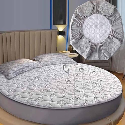 YWQJL Matratzenschoner Wasserdicht Matratzenauflage Wasserdicht Runder Matratzen Topper Spannbettlaken Boxspringbett Atmungsaktiv Mattress Protector(01,Diameter220cm) von YWQJL