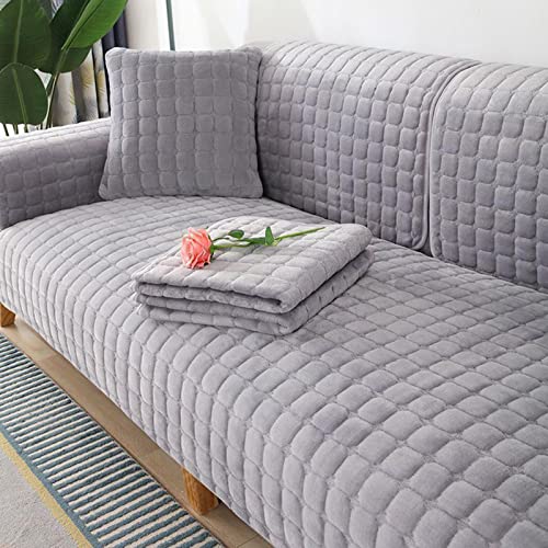 YWQJL Samt Couch Überwürfe Baumwolle Quilten Sofabezug L Form Ecksofa Sofa/Couch überwurfdecke Sofa überzug Ecksofa Pets Dog 1 2 3 4 Sitzer Couchbezug,Grey-90x160cm von YWQJL