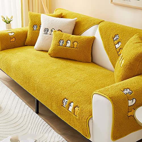 YWQJL Samt Sofabezug 1 2 3 4 sitzer,L Form Sofaüberwurf,Sofa überzug Ecksofa Pets Dog,Anti-rutsch Sofa sofaschoner,rutschfest Sofa Abdeckung,Yellow-70x120cm von YWQJL