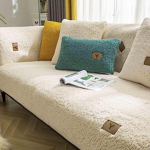 YWQJL Samt Sofabezug Sofaschoner rutschfest 1 2 3 4 Sitzer,l Form Sofaüberwurf,Sofa Überzug Ecksofa Pets Dog Couch Überzug Couch Überzug Sofa Überwurf (Beige, 110x110cm) von YWQJL