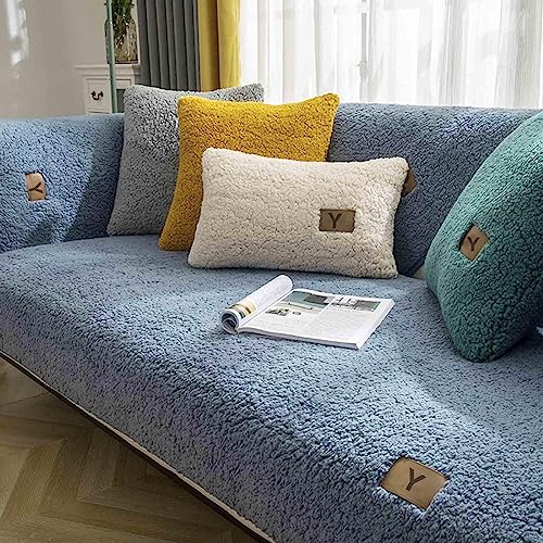 YWQJL Samt Sofabezug Sofaschoner rutschfest 1 2 3 4 Sitzer,l Form Sofaüberwurf,Sofa Überzug Ecksofa Pets Dog Couch Überzug Couch Überzug Sofa Überwurf (Blau, 110x240cm) von YWQJL