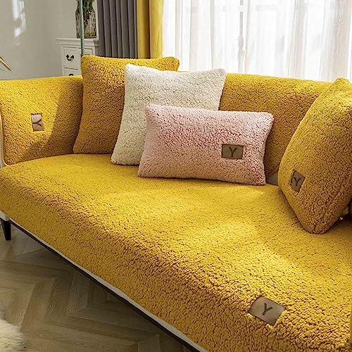 YWQJL Samt Sofabezug Sofaschoner rutschfest 1 2 3 4 Sitzer,l Form Sofaüberwurf,Sofa Überzug Ecksofa Pets Dog Couch Überzug Couch Überzug Sofa Überwurf (Gelb, 110x210cm) von YWQJL