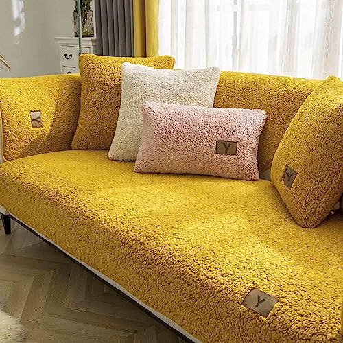 YWQJL Samt Sofabezug Sofaschoner rutschfest 1 2 3 4 Sitzer,l Form Sofaüberwurf,Sofa Überzug Ecksofa Pets Dog Couch Überzug Couch Überzug Sofa Überwurf (Gelb, 70x70cm) von YWQJL