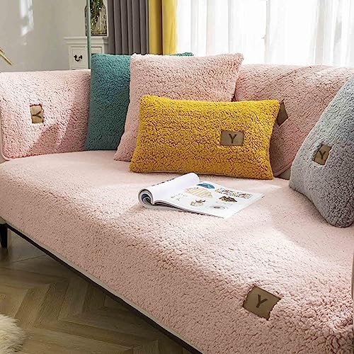 YWQJL Samt Sofabezug Sofaschoner rutschfest 1 2 3 4 Sitzer,l Form Sofaüberwurf,Sofa Überzug Ecksofa Pets Dog Couch Überzug Couch Überzug Sofa Überwurf (Rosa, 110x210cm) von YWQJL