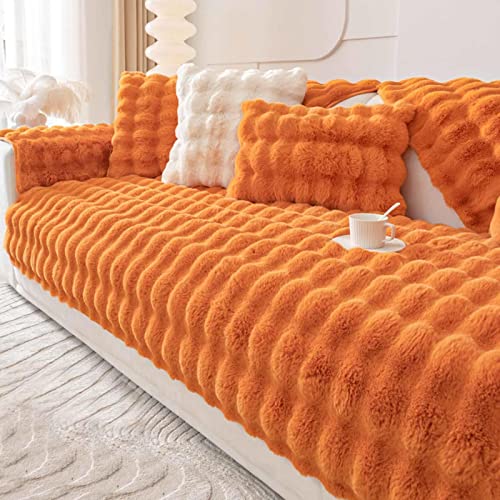 YWQJL Samt Sofaschoner 1 2 3 4 sitzer Sofabezug Kaninchen Plüsch Couch/Sofa Bezüge,Universelle rutschfeste Couch Bezug L-Form Sofaschoner Katze,Waschbar Sofaschutz,orange-70x90cm von YWQJL