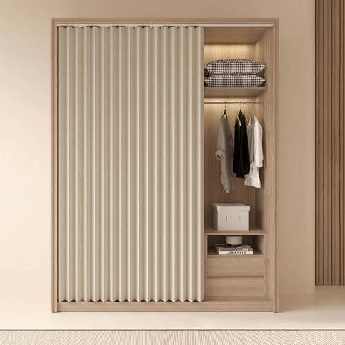 YWQJL Schrank Vorhang Türvorhang SchrankVorhang Zum Schieben Mit Gleitschienen Staubdichter Vorhang Für Schrank Wasserdicht Verdunklungsvorhänge Schrankvorhänge(#2,W130xH220cm/2pc) von YWQJL