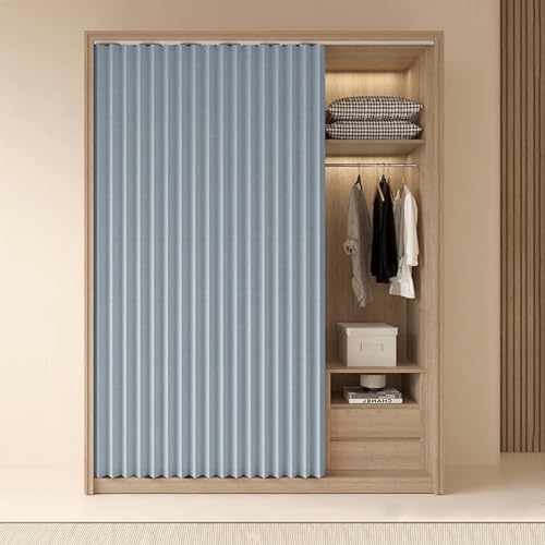 YWQJL Schrank Vorhang Türvorhang SchrankVorhang Zum Schieben Mit Gleitschienen Staubdichter Vorhang Für Schrank Wasserdicht Verdunklungsvorhänge Schrankvorhänge(#3,W130xH220cm/2pc) von YWQJL