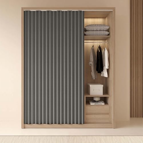 YWQJL Schrank Vorhang Türvorhang SchrankVorhang Zum Schieben Mit Gleitschienen Staubdichter Vorhang Für Schrank Wasserdicht Verdunklungsvorhänge Schrankvorhänge(#5,W150xH180cm/2pc) von YWQJL