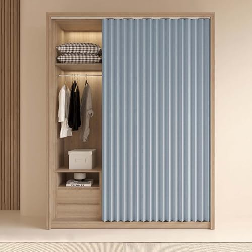 YWQJL Schrankvorhänge Schrankvorhang Zum Schieben Tür Vorhang Dustproof Schrank Vorhang Selbstklebend Raumteiler Vorhang Mit Schienen Vorhang Für Schrank(#2,W150xH200cm/2pc) von YWQJL