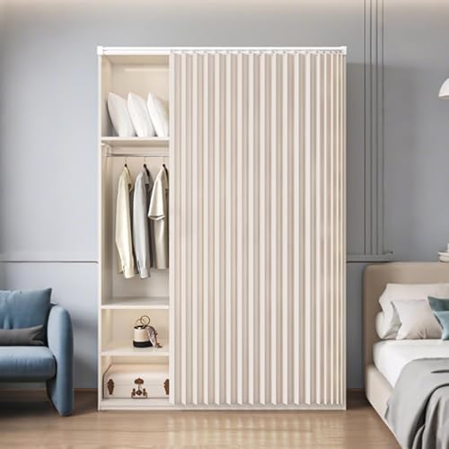 YWQJL Schrankvorhänge Selbstklebend Schrank Vorhang Zum Schieben Waschbar Staubdichter Vorhang Privatsphäre Verdunklungsgardine Raumteiler Vorhang Mit Schienen(#6,W200xH180cm) von YWQJL