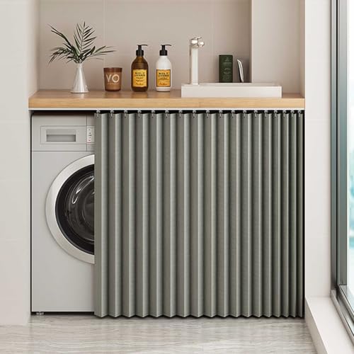 YWQJL Schrankvorhänge Zum Schieben Vorhang Für Regal Wasserdicht Schrank Vorhang Selbstklebend Mit Schiene Schrankvorhang Für Küche, Schuhschrank, Waschmaschinen(#2,60cmH/140cmW) von YWQJL