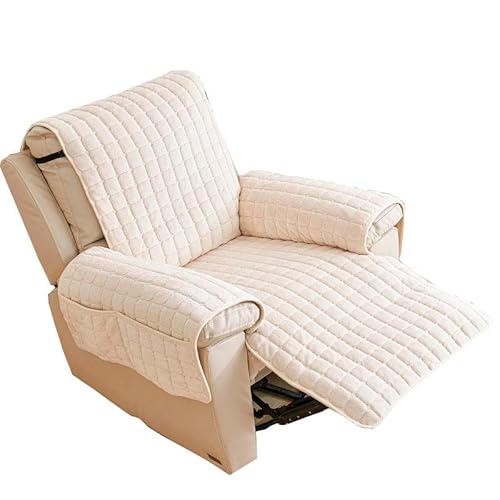 YWQJL Sesselschoner Sesselauflage Sesselbezug rutschfest Armlehnenschoner Fernsehsessel Bezug Relaxsessel BezüG withpockets Lagerung FüR Zuhause Mit Kindern Und Haustieren Hund(Beige,1Sitz) von YWQJL