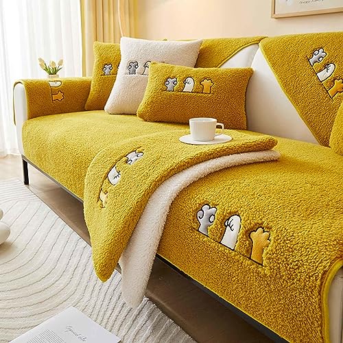 YWQJL Sofa überzug Sofaschoner rutschfest Sofabezug Ecksofa L Form Samt Sofabezug3/2/4/1 Sitzer U Form Wasserdicht Sofa überzug Ecksofa Pets Dog Couch überwurf,Yellow#1-90x160cm von YWQJL
