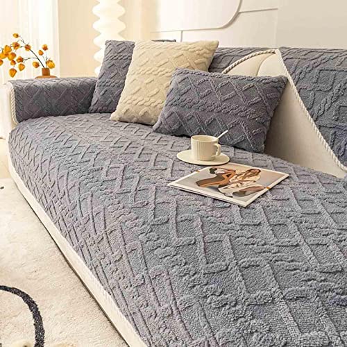 YWQJL Sofabezug Samt 1 2 3 4 Sitzer, Weicher Couchbezug L Form, Anti-rutsch Sofaüberwurf, Cuddly Sofahusse Sofa überzug Ecksofa, Sofaschoner für Hunde Couch Bezug U Form,Grey-110x240cm von YWQJL