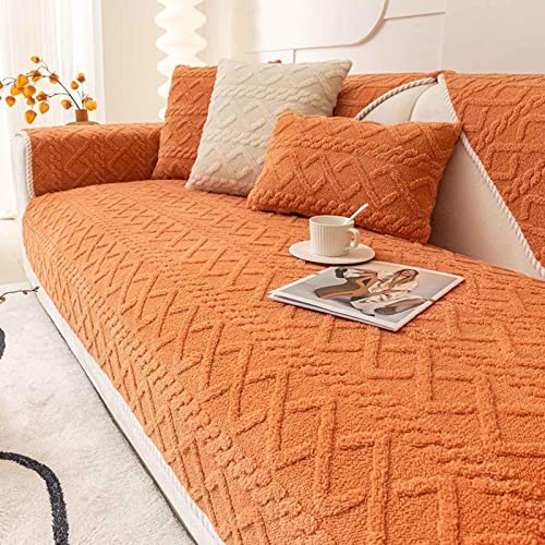 YWQJL Sofabezug Samt 1 2 3 4 Sitzer, Weicher Couchbezug L Form, Anti-rutsch Sofaüberwurf, Cuddly Sofahusse Sofa überzug Ecksofa, Sofaschoner für Hunde Couch Bezug U Form,orange-110x240cm von YWQJL