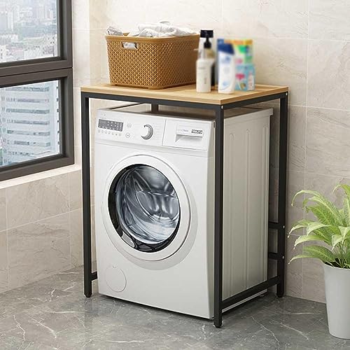 YWQJL Waschmaschinenschrank Überbauschrank Für Trockner Waschmaschine Waschmaschinenregal Holz 60 cm Breit Überbau Regal Über Waschmaschine Washing Machine Cabinet,SchwarzerRahmen+Holzplatte von YWQJL