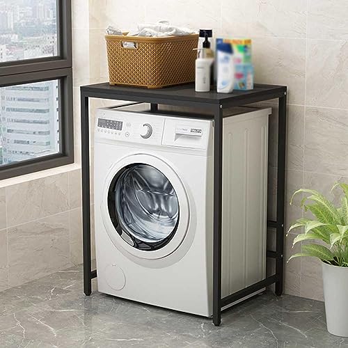 YWQJL Waschmaschinenschrank Überbauschrank Für Trockner Waschmaschine Waschmaschinenregal Holz 60 cm Breit Überbau Regal Über Waschmaschine Washing Machine Cabinet,SchwarzerRahmen+schwarzePlatte von YWQJL