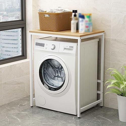 YWQJL Waschmaschinenschrank Überbauschrank Für Trockner Waschmaschine Waschmaschinenregal Holz 60 cm Breit Überbau Regal Über Waschmaschine Washing Machine Cabinet,WeißerRahmen+Holzplatte von YWQJL