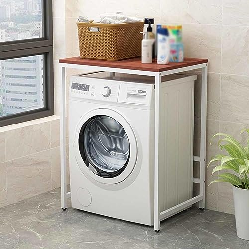 YWQJL Waschmaschinenschrank Überbauschrank Für Trockner Waschmaschine Waschmaschinenregal Holz 60 cm Breit Überbau Regal Über Waschmaschine Washing Machine Cabinet,WeißerRahmen+braunePlatte von YWQJL