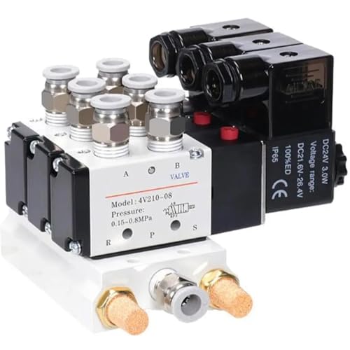4V210-08 Verteilerstationen Magnetventil 11-20 Kombinationen DC12V 24V AC220V mit Armaturen 5 Anschlüsse 2-Positionen-Magnetventile(AC110V 8mm fitting,19 Stations) von YWRWUPMGK