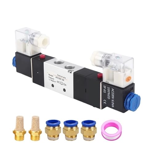 YWRWUPMGK 4V230-08 5-Wege-3-Positionen-1/4-Zoll-Pneumatik-Magnetventil DC12V DC24V AC110V AC220V mit 4 6 8 10 12-mm-Anschlüssen(4V230P-08 and 10mm,DC24V) von YWRWUPMGK