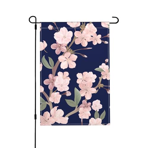 Blumen Kirschblüte Sakura Marineblau, Gartenflagge doppelseitig, dekoratives Hofbanner für den Innen- und Außenbereich, Hofhaus, 30 x 45,5 cm von YWSOTRE