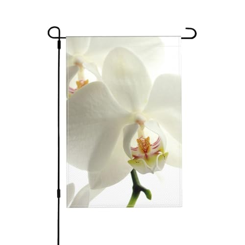 Blumen Weiße Blumen Orchidee Elegant Modern Trendy, Gartenflagge doppelseitig, dekoratives Hofbanner für den Innen- und Außenbereich, Hofhaus, 30 x 45,5 cm von YWSOTRE