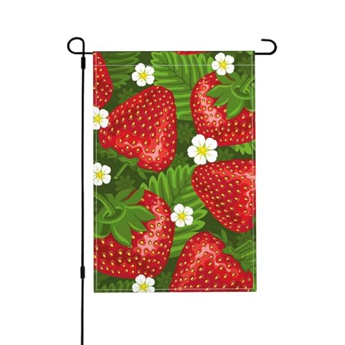 Erdbeere und Blume, Gartenflagge doppelseitig, dekoratives Hofbanner für den Innen- und Außenbereich, Hofhaus, 30 x 45,5 cm von YWSOTRE
