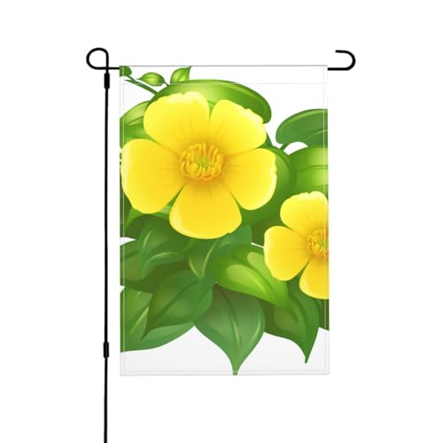 Gelbe Blumen im grünen Busch, Gartenflagge doppelseitig, dekoratives Hofbanner für den Innen- und Außenbereich, Hofhaus, 30 x 45,5 cm von YWSOTRE