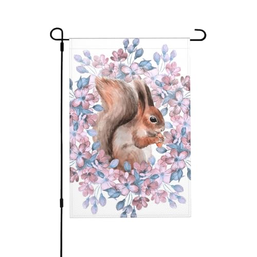 Karikatur, Eichhörnchen, Mit, Blumen, Gartenflagge doppelseitig, dekoratives Hofbanner für den Innen- und Außenbereich, Hofhaus, 30 x 45,5 cm von YWSOTRE
