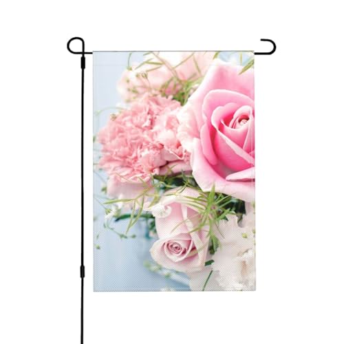 Rosen Rosa Blumen, Gartenflagge doppelseitig, dekoratives Hofbanner für den Innen- und Außenbereich, Hofhaus, 30 x 45,5 cm von YWSOTRE