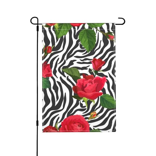 Rote Blume Tier Zebra, Gartenflagge doppelseitig, dekoratives Hofbanner für den Innen- und Außenbereich, Hofhaus, 30 x 45,5 cm von YWSOTRE