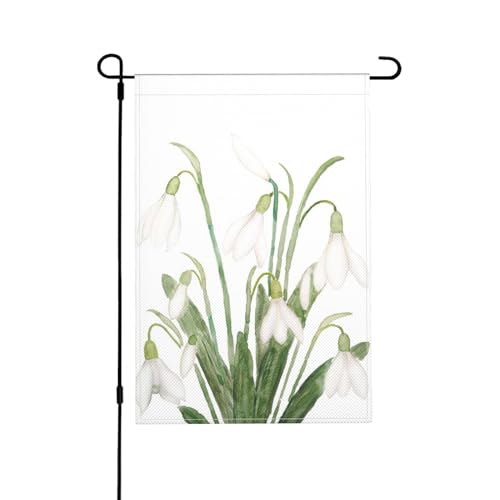 Weiße Schneeglöckchen Blume botanische Aquarellmalerei, Gartenflagge doppelseitig, dekoratives Hofbanner für den Innen- und Außenbereich, Hofhaus, 30 x 45,5 cm von YWSOTRE