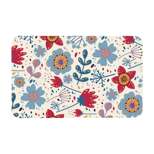 YWSOTRE Blaue und rote Blumen,Bodenmatte Kieselgurmatte saugfähig rutschfest Badvorleger 50x80cm von YWSOTRE